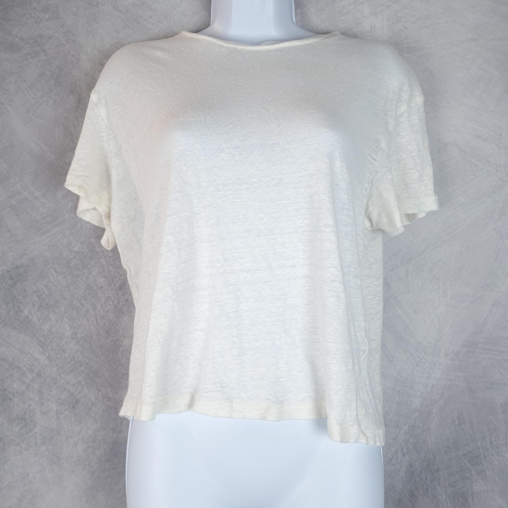ANINE BING Shirt Womens M/L White Slub Jersey Crew Neck Tee Relaxed Boxy